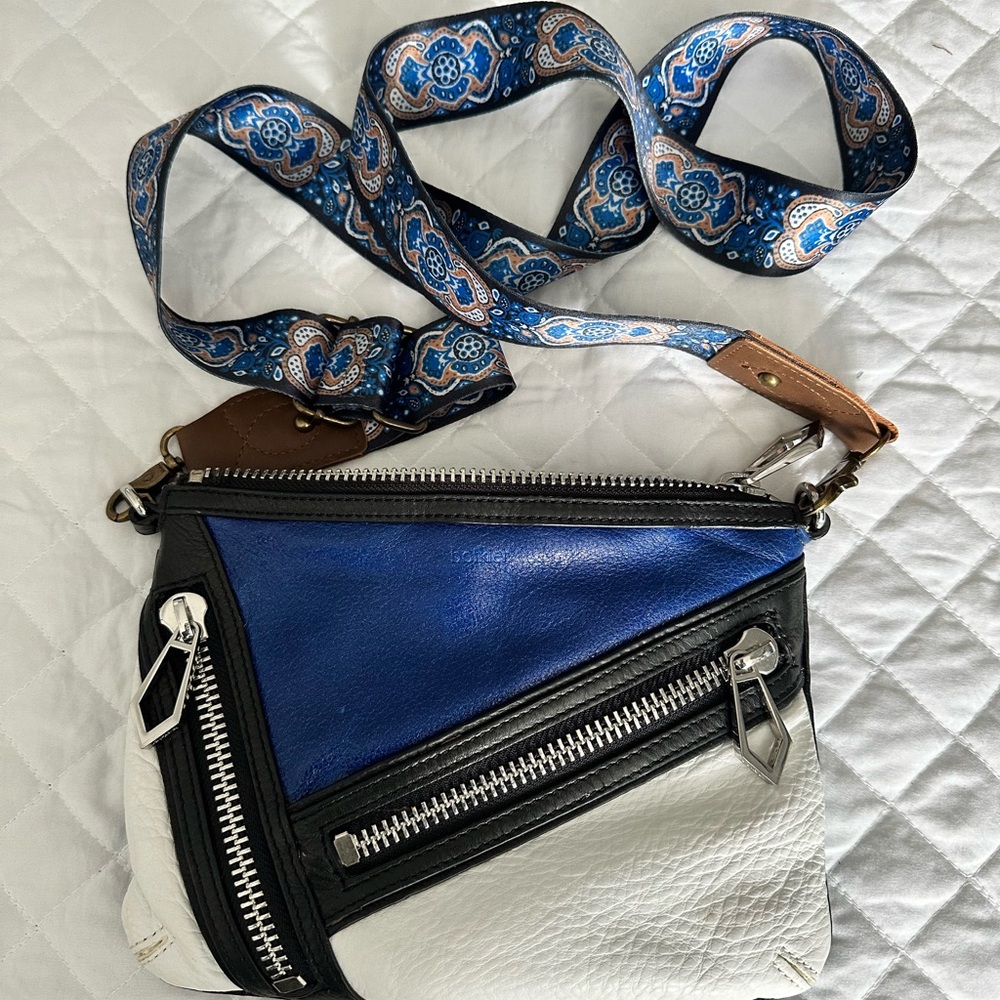 Botkier Blue and White Crossbody Bag with Black Accents